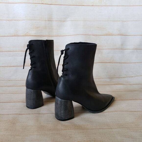 Free People Livia Leather Laceback Side Zip Pointy Toe Blue Block Heel Size 38 - Picture 7 of 16